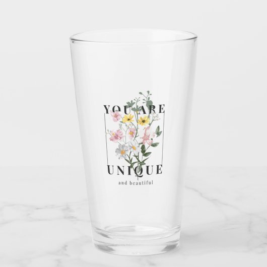 Je bent een unieke Floral Slogan Glas (Voorkant)