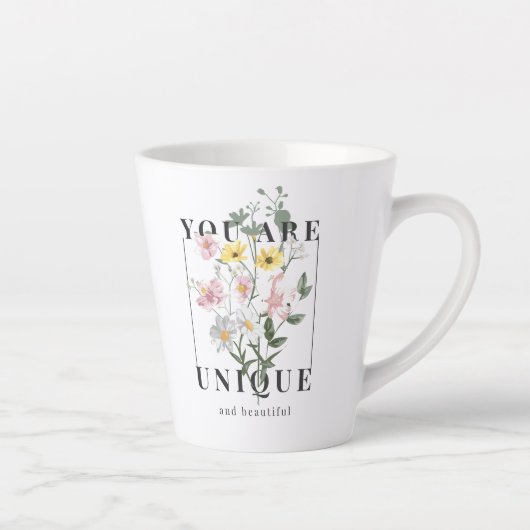 Je bent een unieke Floral Slogan Latte Mok (Rechts)