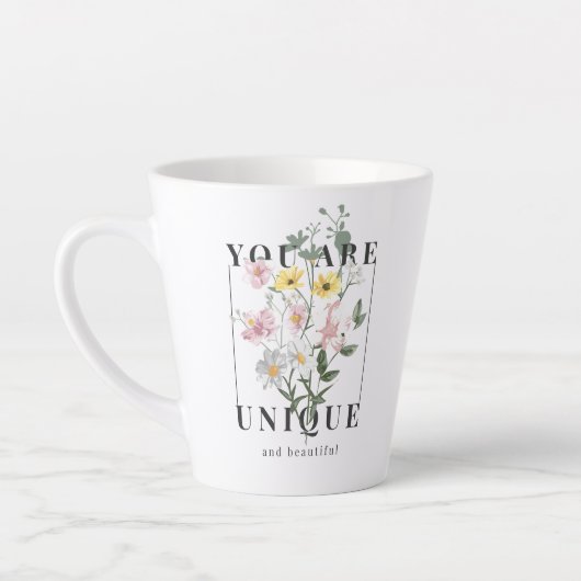 Je bent een unieke Floral Slogan Latte Mok (Links)