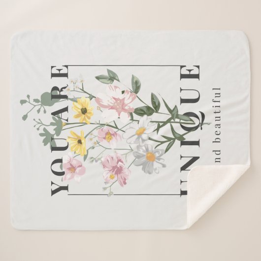 Je bent een unieke Floral Slogan Sherpa Deken (Voorkant (horizontaal))