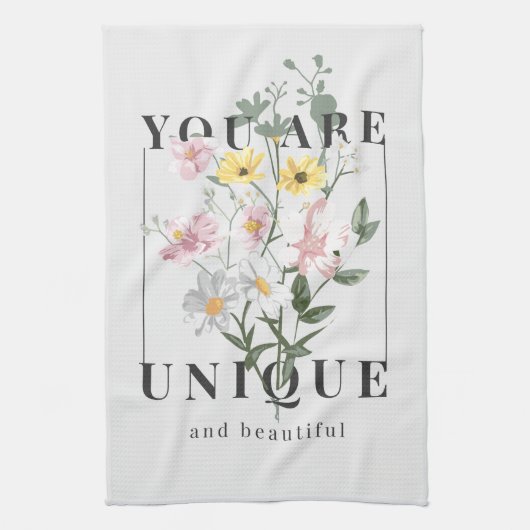 Je bent een unieke Floral Slogan Theedoek (Verticaal)