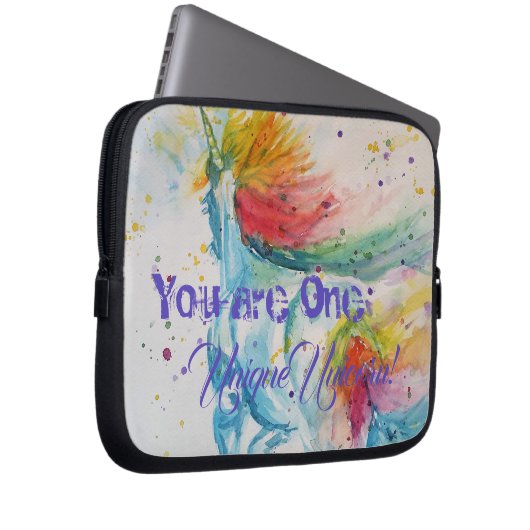Je bent een unieke Unicorn! RegenboogWaterverf Laptop Sleeve (Voorkant Rechts)