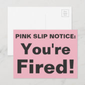 Je bent Fired. Roze slipbriefkaart. Briefkaart (Voorkant / Achterkant)