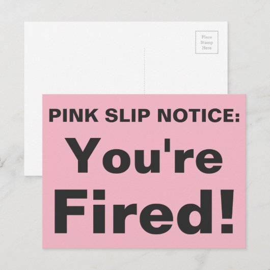 Je bent Fired. Roze slipbriefkaart. Briefkaart (Voorkant / Achterkant)