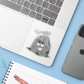 Je bent gek! Funny Grey Cartoon Stone Sticker (Laptop met iPhone)