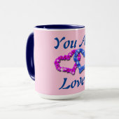 Je bent geliefd Roze Blauw Hart Koffie Mok (Voorkant links)