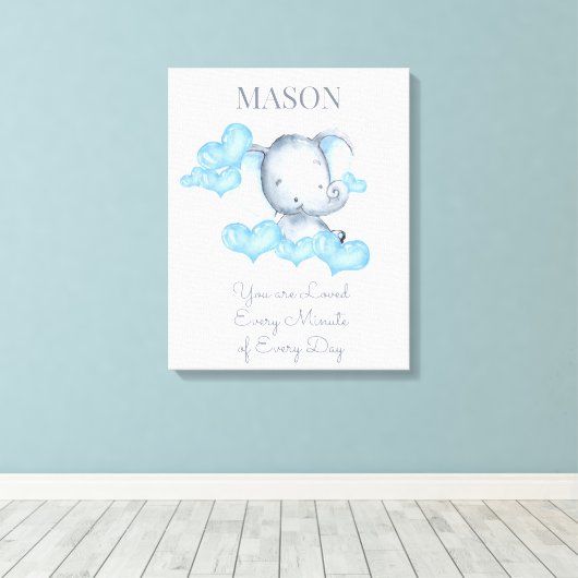 Je bent geliefd Schattige Baby Boy Elephant gepers Canvas Afdruk (Insitu (Houten vloer))