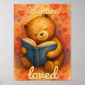 Je bent geliefd - Waterverf Teddy Bear Reading Poster (Voorkant)