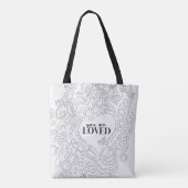 Je bent geliefd, zwart omlijnd patroon tote bag (Achterkant)