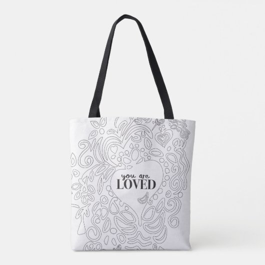Je bent geliefd, zwart omlijnd patroon tote bag (Achterkant)