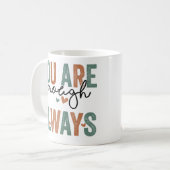 "Je bent genoeg. Altijd" Retro Grunge letters Koffiemok (Voorkant links)