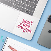 je bent genoeg Custom-Cut Vinyl Sticker (Laptop met iPhone)