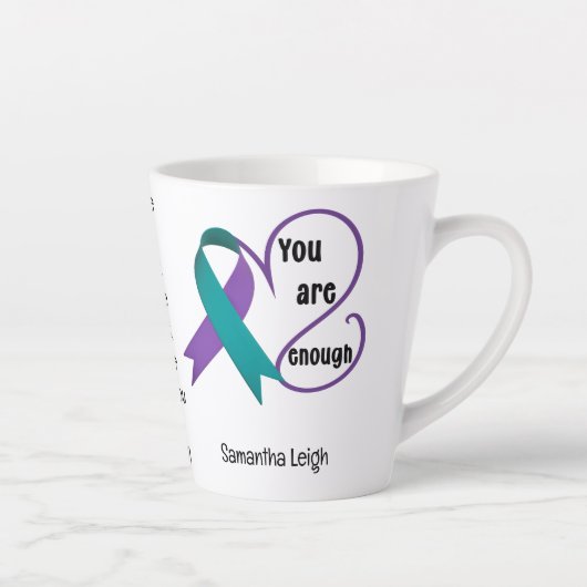 "Je bent genoeg" Genezing Hoop Minimalistische Quo Latte Mok (Rechts)