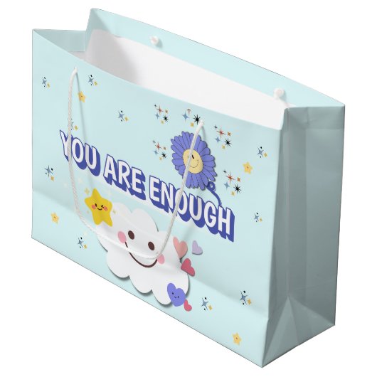 Je bent genoeg geschenktas - Schattigee Cloud & Fl Groot Cadeauzakje (Voorkant Gekanteld)