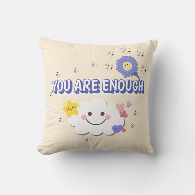 Je bent genoeg - grillige wolk en bloemkussen kussen (Voorkant)