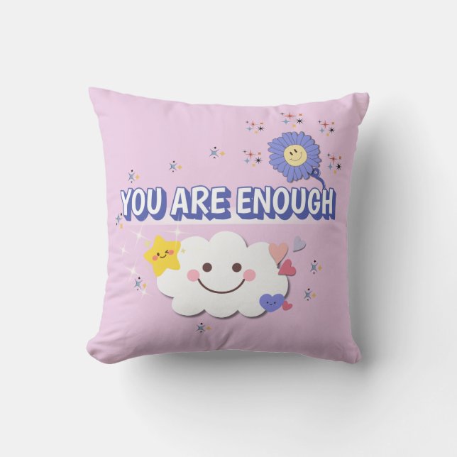 Je bent genoeg - grillige wolk en bloemkussen kussen (Voorkant)