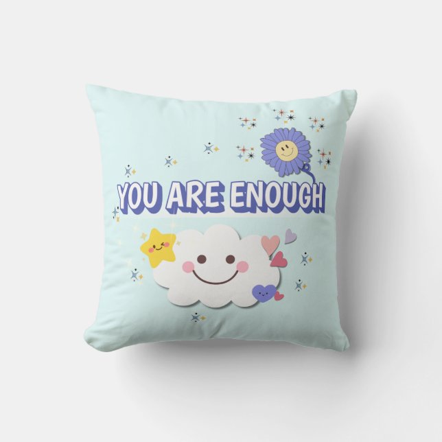 Je bent genoeg - grillige wolk en bloemkussen kussen (Voorkant)