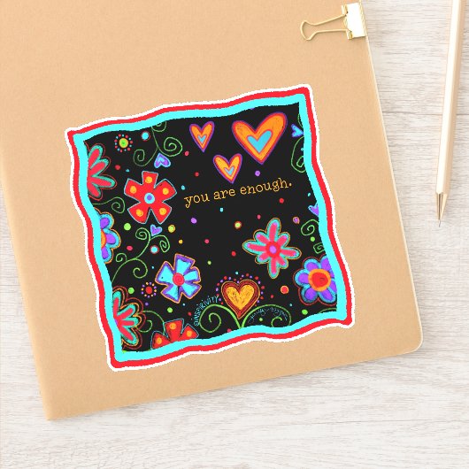 Je bent Genoeg Leuk, Zwart, Inspirivity Floral Sticker (Notitieboek)