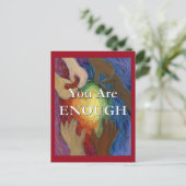 Je bent genoeg Rainbow Hearts Hands Art Briefkaart (Staand voorkant)