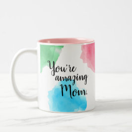 Je bent geweldig mam | Kleurrijke waterverf spatte Tweekleurige Koffiemok