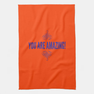 Je bent geweldig! Oranje en Paars Theedoek