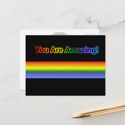 Je bent geweldig! Regenboog tekst briefkaart (Voorkant / Achterkant in situ)
