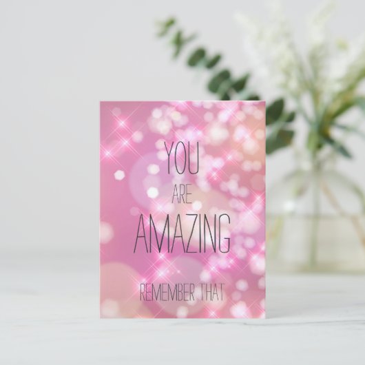 Je bent geweldig - Roze Glitter Inspirerend Quote Briefkaart (Staand voorkant)