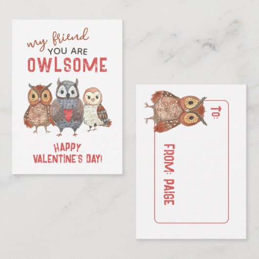 Je bent Geweldige Uilen Klaslokaal Valentijn Kaart Notitiekaartje (Voorkant / Achterkant)