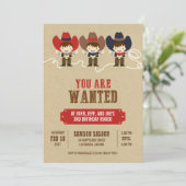 Je bent gewild Cowboy Triplets Birthday Invitation Kaart (Staand voorkant)