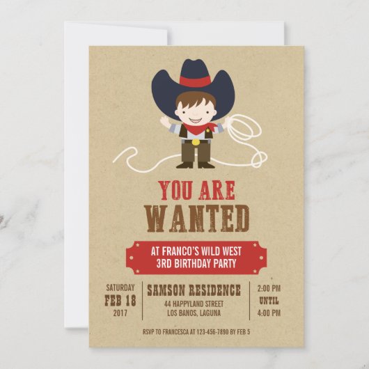 Je bent gewild Cowboy Westerne verjaardagsuitnodig Kaart (Voorkant)
