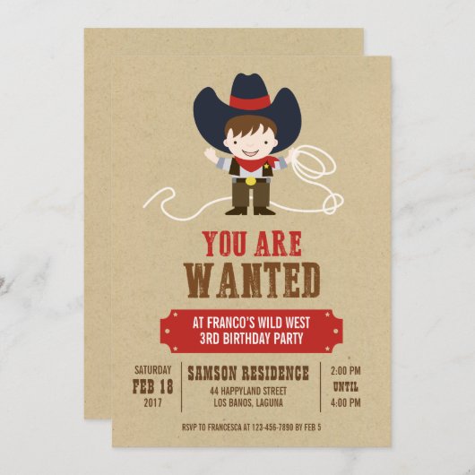 Je bent gewild Cowboy Westerne verjaardagsuitnodig Kaart (Voorkant / Achterkant)