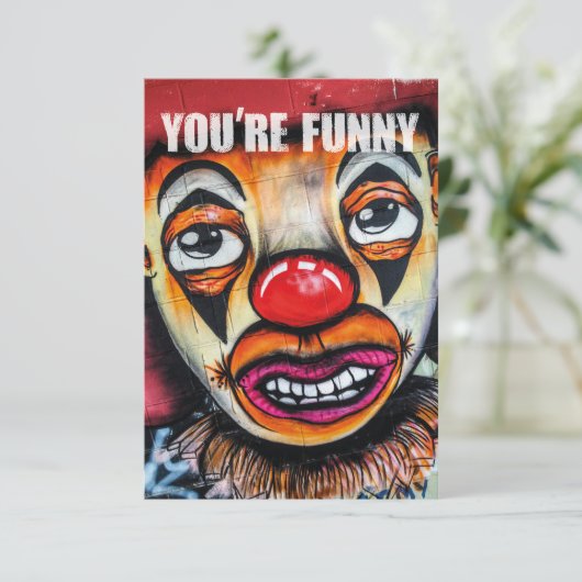 Je bent grappig, kleurrijke clown met droevige oge kaart (Staand voorkant)