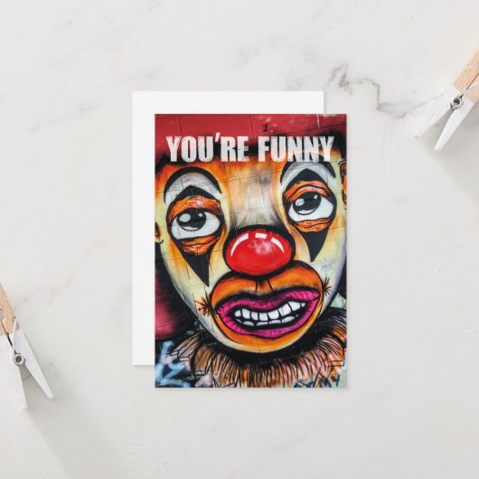 Je bent grappig, kleurrijke clown met droevige oge kaart (Voorkant / Achterkant in situ)