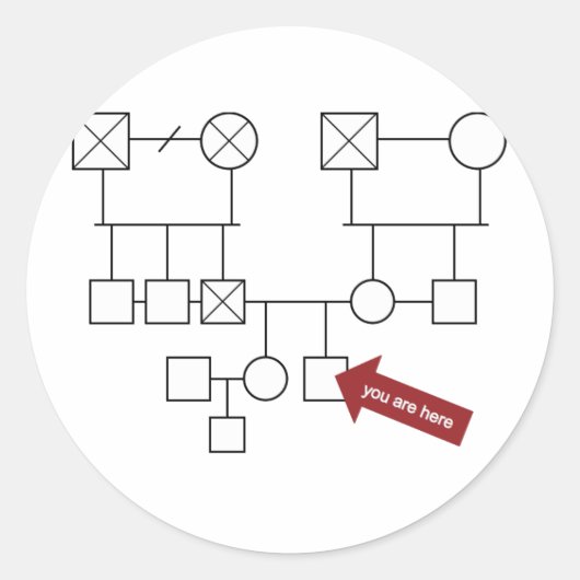 Je bent hier Genogram Ronde Sticker (Voorkant)