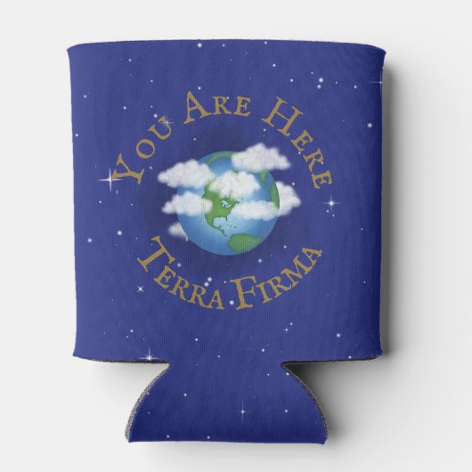 "Je bent hier - Terra Firma" Humoureuze Planet Ear Blikjeskoeler (Achterkant)