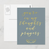 Je bent in mijn gedachten en gebeden blauw en goud briefkaart (Voorkant / Achterkant)