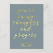 Je bent in mijn gedachten en gebeden blauw en goud briefkaart (Voorkant)