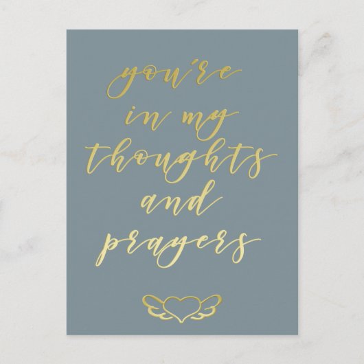 Je bent in mijn gedachten en gebeden blauw en goud briefkaart (Voorkant)