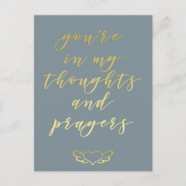 Je bent in mijn Gedachten & Gebeden Blauw & Goud Briefkaart