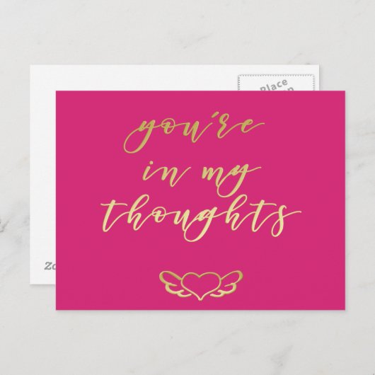 Je bent in mijn Gedachten - Gouden Hart Condoleanc Briefkaart (Voorkant / Achterkant)