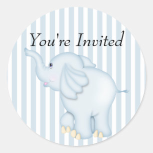 Je bent Invited Blue Elephant Baby shower Ronde Sticker