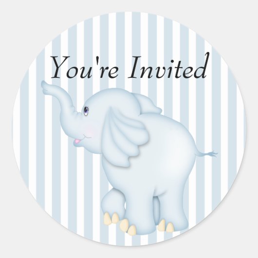 Je bent Invited Blue Elephant Baby shower Ronde Sticker (Voorkant)