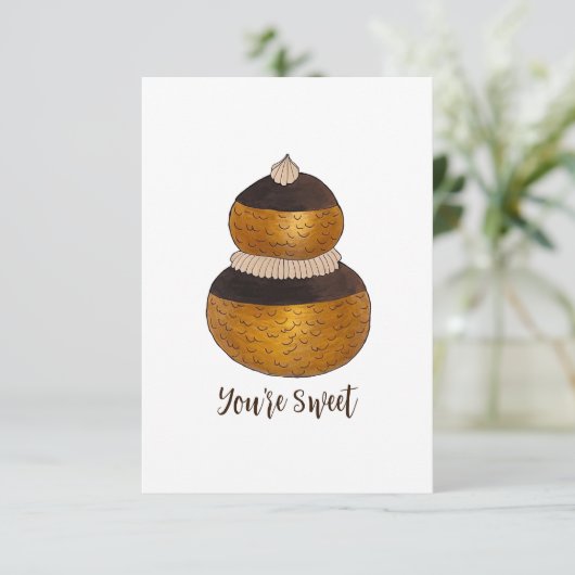 Je bent lief dank u crème puff choux bun gebak bedankkaart (Staand voorkant)