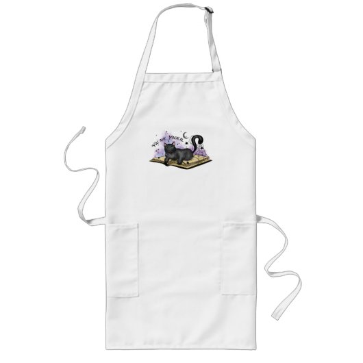 Je bent magisch - Mystieke Zwarte Kat &  Boek Lang Schort (Voorkant)