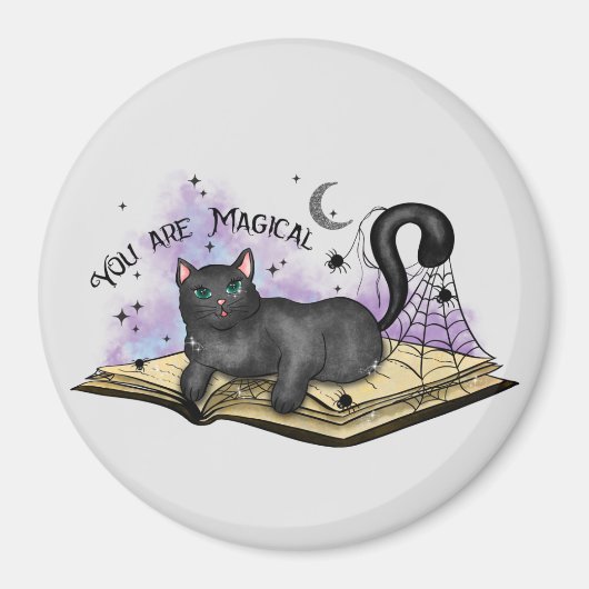 Je bent magisch - Mystieke Zwarte Kat &  Boek Magneet (Voorkant)
