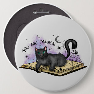 Je bent magisch - Mystieke Zwarte Kat &  Boek Ronde Button 6,0 Cm