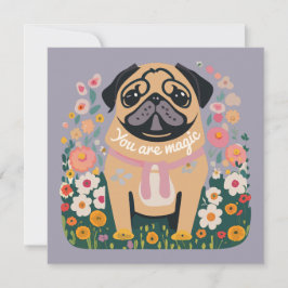 "Je bent magisch" Pug Boho Floral Wenskaart Feestdagenkaart