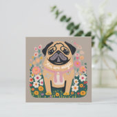 "Je bent magisch" Pug Boho Floral Wenskaart Feestdagenkaart (Staand voorkant)