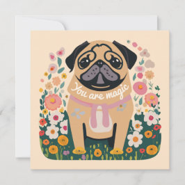 "Je bent magisch" Pug Boho Floral Wenskaart Feestdagenkaart