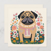 "Je bent magisch" Pug Boho Floral Wenskaart Feestdagenkaart (Voorkant / Achterkant)